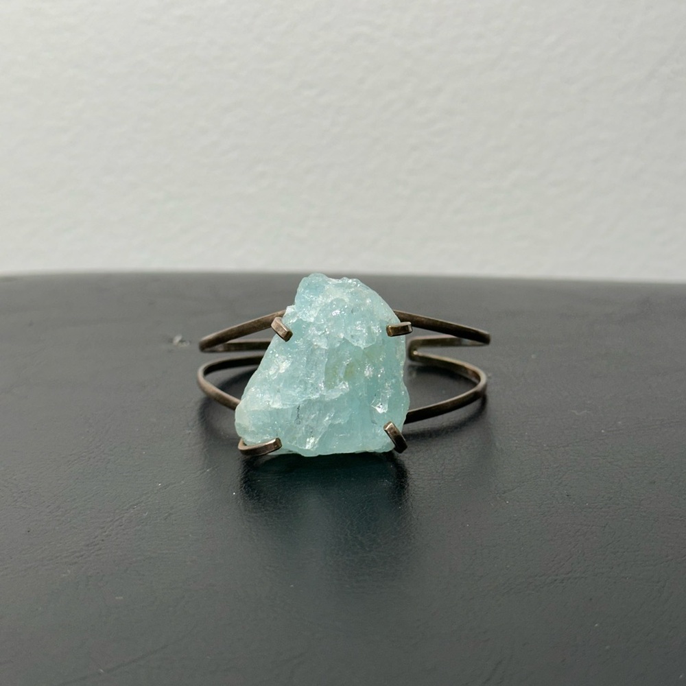Raw Aquamarine Silver Bracelet